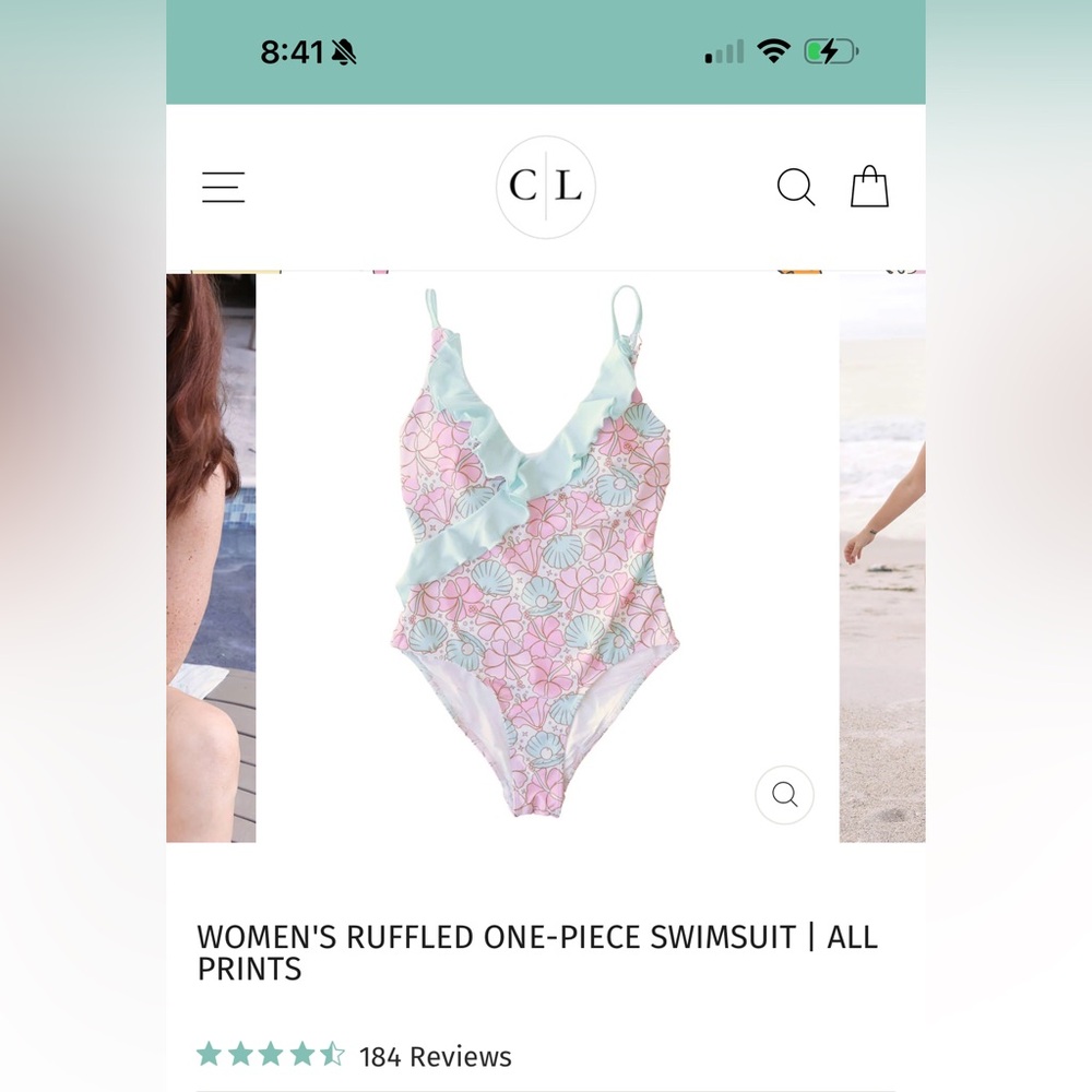 Caden Lane “Ocean Pearl” One piece ruffle swimsuit